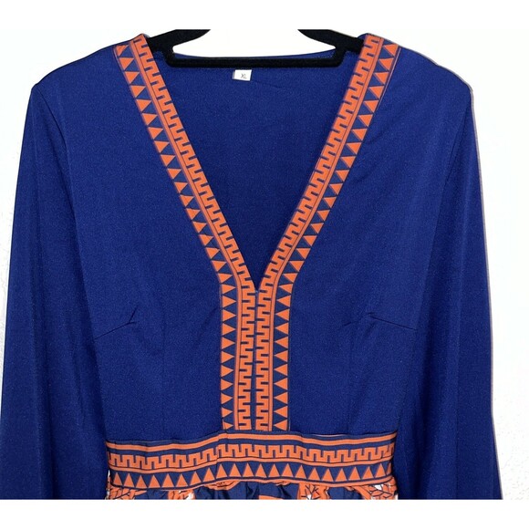 Rotita Giraffe Print Open Back Dress Women Size XL Blue/Orange - Picture 4 of 12